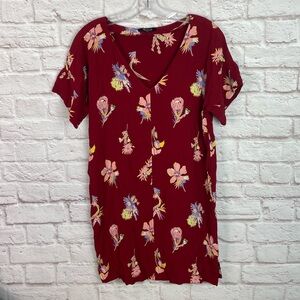 Madewell Bird of Paradise Novel Red Floral V-Neck Shift Dress Size Small